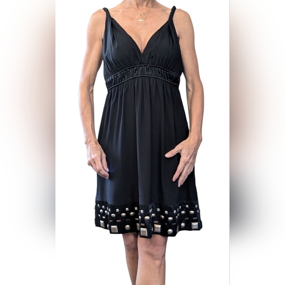NWT Hale Bob SILK Embellished Studded Hem Chic Mini Dress Twisted Straps Size M